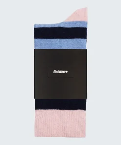 Clearance Finisterre Classic Wool Striped Sock BlueHaze/Navy/PinkSmoke