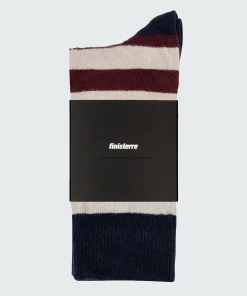 Hot Finisterre Classic Wool Striped Sock BlackCherry/Navy/Oatmeal