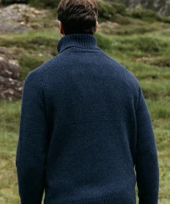 Hot Finisterre Men's Fishermans Roll Neck Knit Sweater Navy