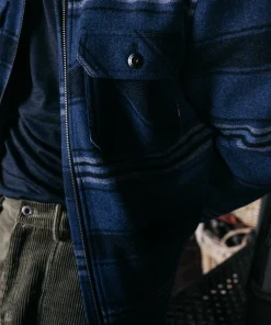 Shop Finisterre Men's Garrick Zip Overshirt NavyStripe