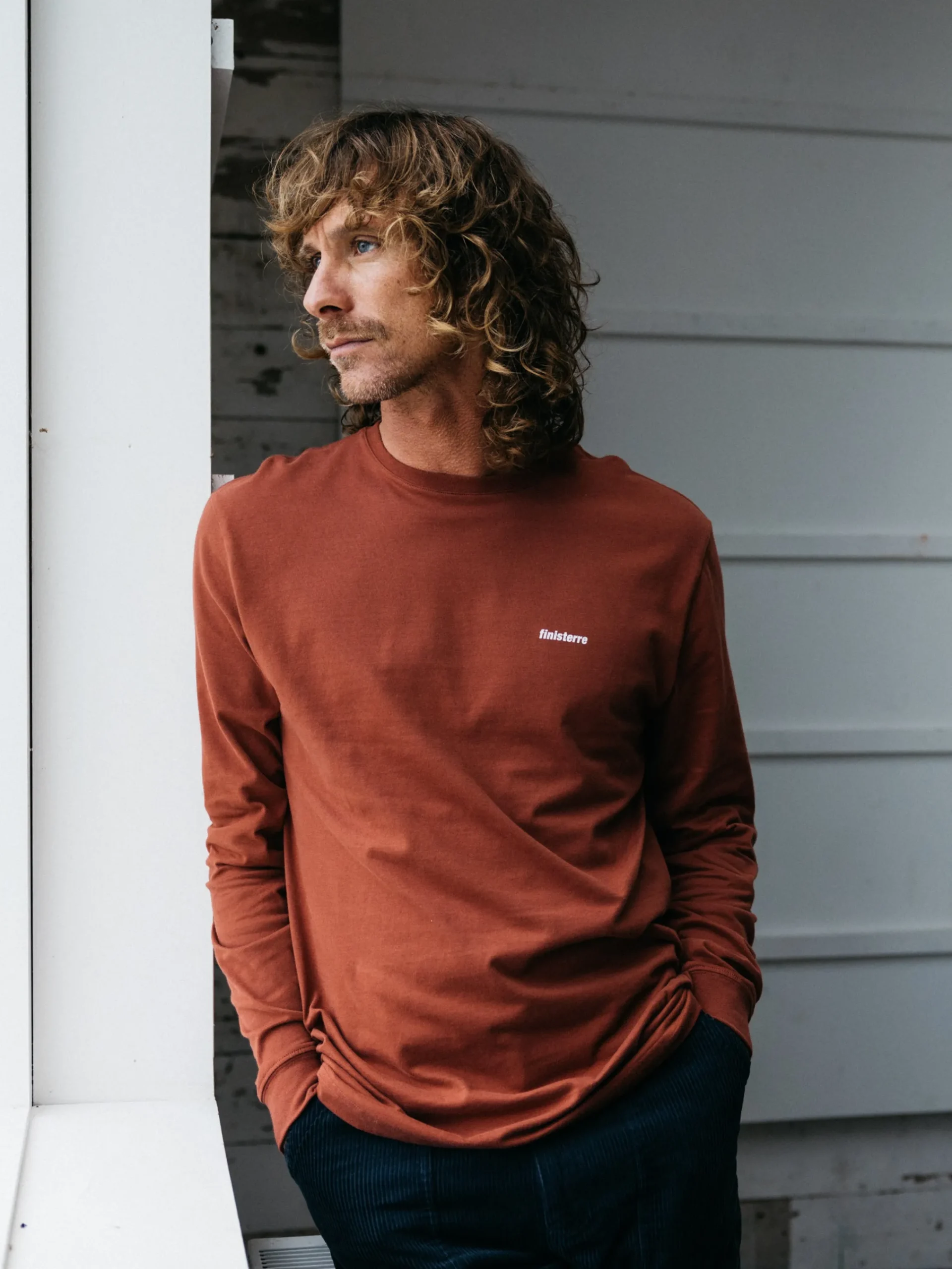 Sale Finisterre Men's Harlyn Logo Long Sleeve T-Shirt DarkRosewood