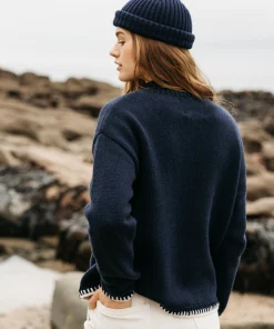 Clearance Finisterre Women's Blanket Stitch Taran Sweater Navy