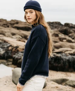 Clearance Finisterre Women's Blanket Stitch Taran Sweater Navy