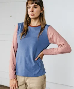 Fashion Finisterre Women's Eldon Long Sleeve T-Shirt CoastalFjord/PinkSalt