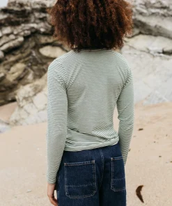 Shop Finisterre Women's Eldon Long Sleeve T-Shirt PineShadow/Ecru/TeaGreen