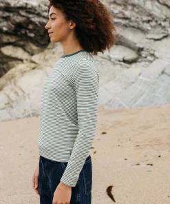 Shop Finisterre Women's Eldon Long Sleeve T-Shirt PineShadow/Ecru/TeaGreen