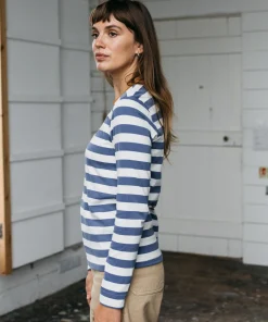 Discount Finisterre Women's Eldon Long Sleeve T-Shirt CoastalFjord/Ecru