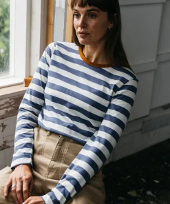 Discount Finisterre Women's Eldon Long Sleeve T-Shirt CoastalFjord/Ecru