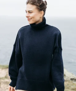 Store Finisterre Women's Eyre Roll Neck Knit Sweater Navy