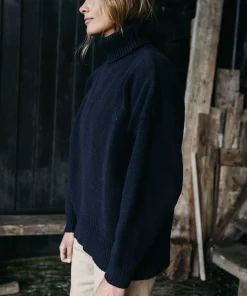 Store Finisterre Women's Eyre Roll Neck Knit Sweater Navy