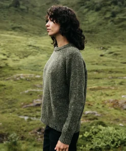 Shop Finisterre Women's Farne Crew Neck Knit Sweater Olive