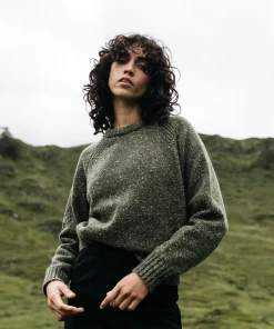 Shop Finisterre Women's Farne Crew Neck Knit Sweater Olive