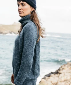 New Finisterre Women's Farne Roll Neck Knit Sweater Indigo