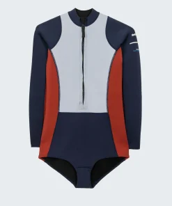 Clearance Finisterre Women's Nieuwland 2mm Yulex® Long Sleeve Swimsuit Navy/Sky/Rust