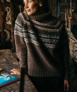Outlet Finisterre Women's Rocall Fair Isle Roll Neck Sweater ChocolateMulti
