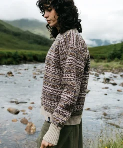 Best Finisterre Women's Shetland Fairisle Sweater BlackCherry/Ecru/HeatherMistMulti