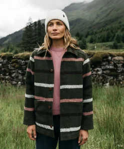 Outlet Finisterre Women's Stowe Blanket Jacket OliveStripeMulti